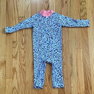 Coolibar Kids Swim One Piece - Blue and Pink Leopard Print